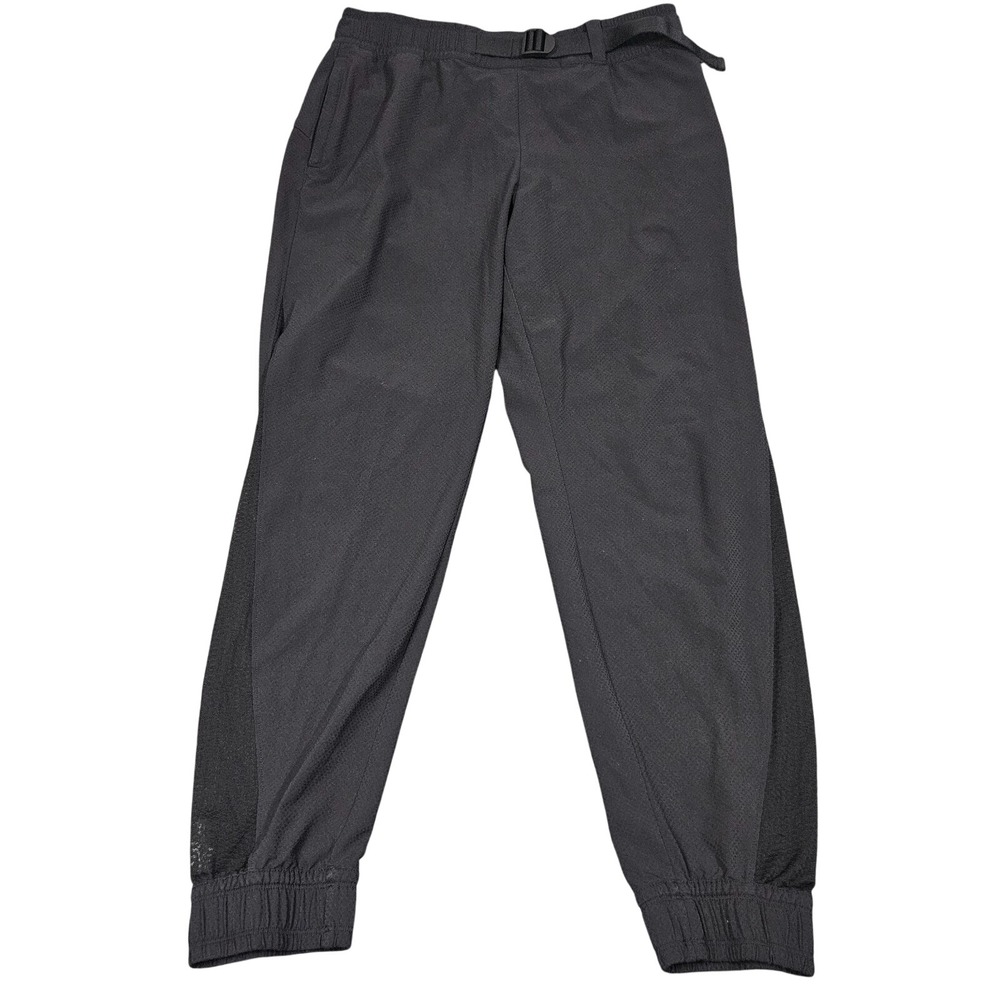 Athleta Quest Jogger Women Size 10 Black Mesh Panel Belted Hiking Active Pants